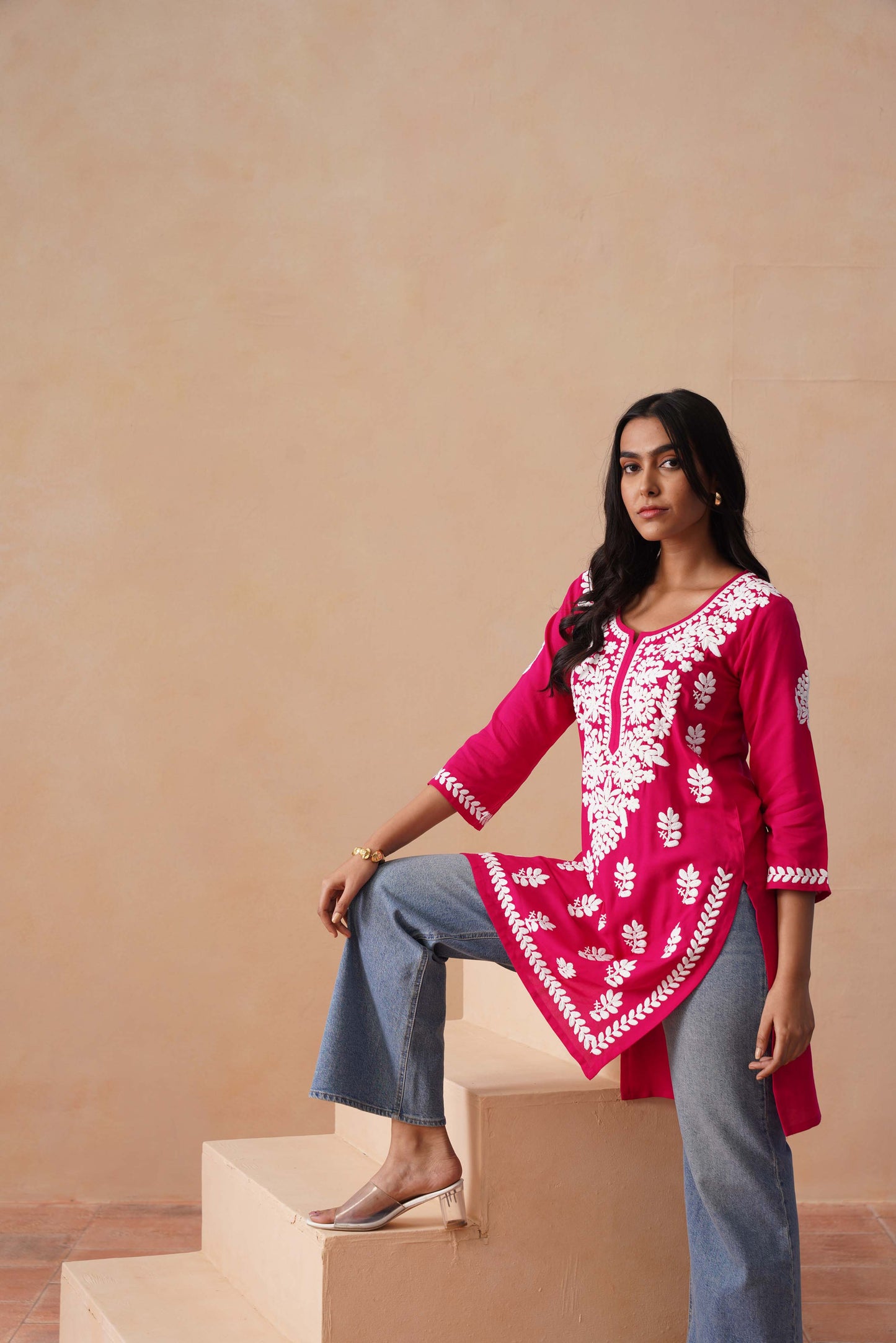 Sama Deep Pink Short Rayon Kurta