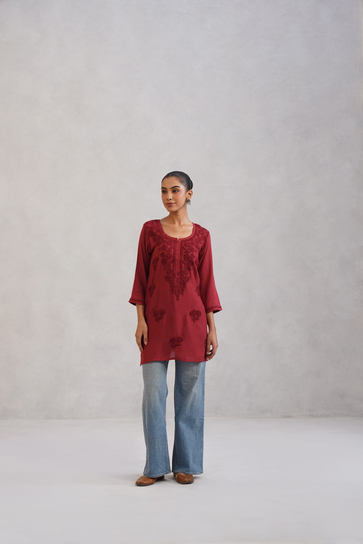 Gulab Rust Ombre Short Rayon Kurta
