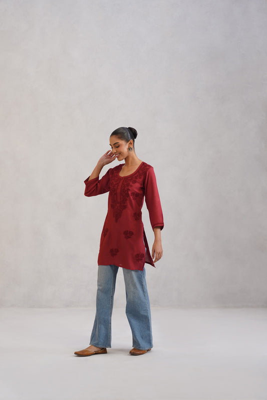 Gulab Rust Ombre Short Rayon Kurta