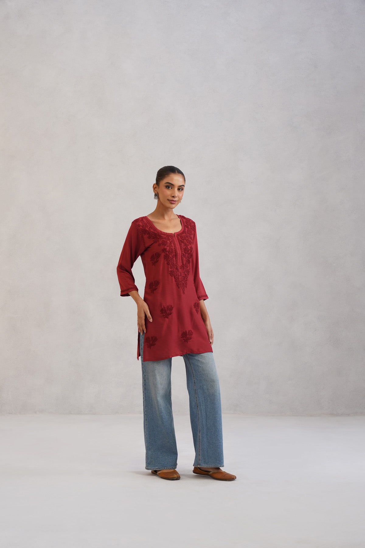 Gulab Rust Ombre Short Rayon Kurta