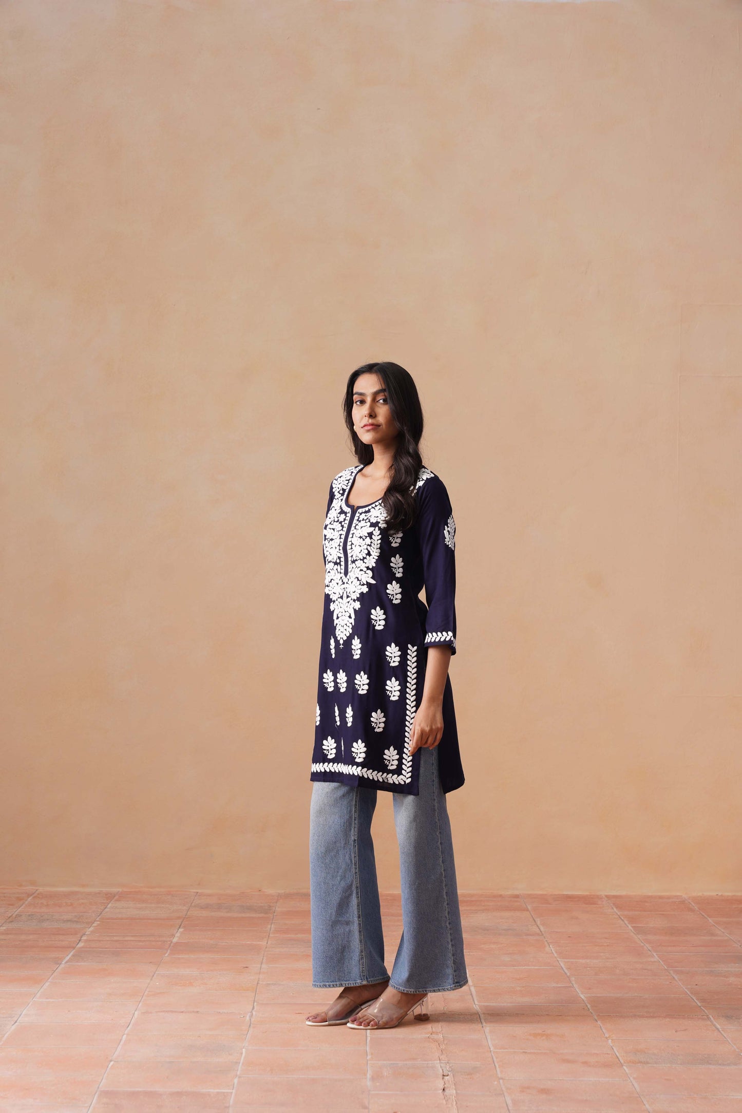 Sama Navy Blue Short Rayon Kurta