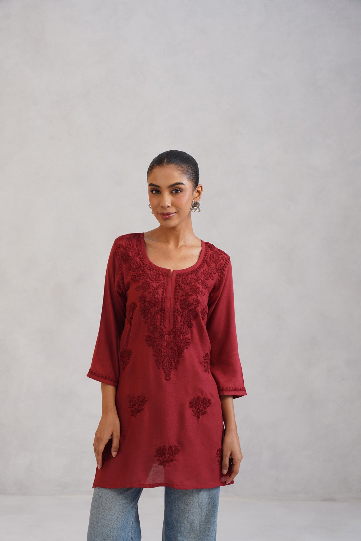 Gulab Rust Ombre Short Rayon Kurta