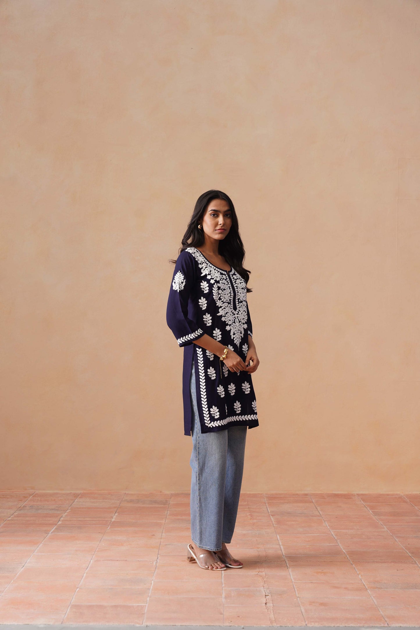 Sama Navy Blue Short Rayon Kurta