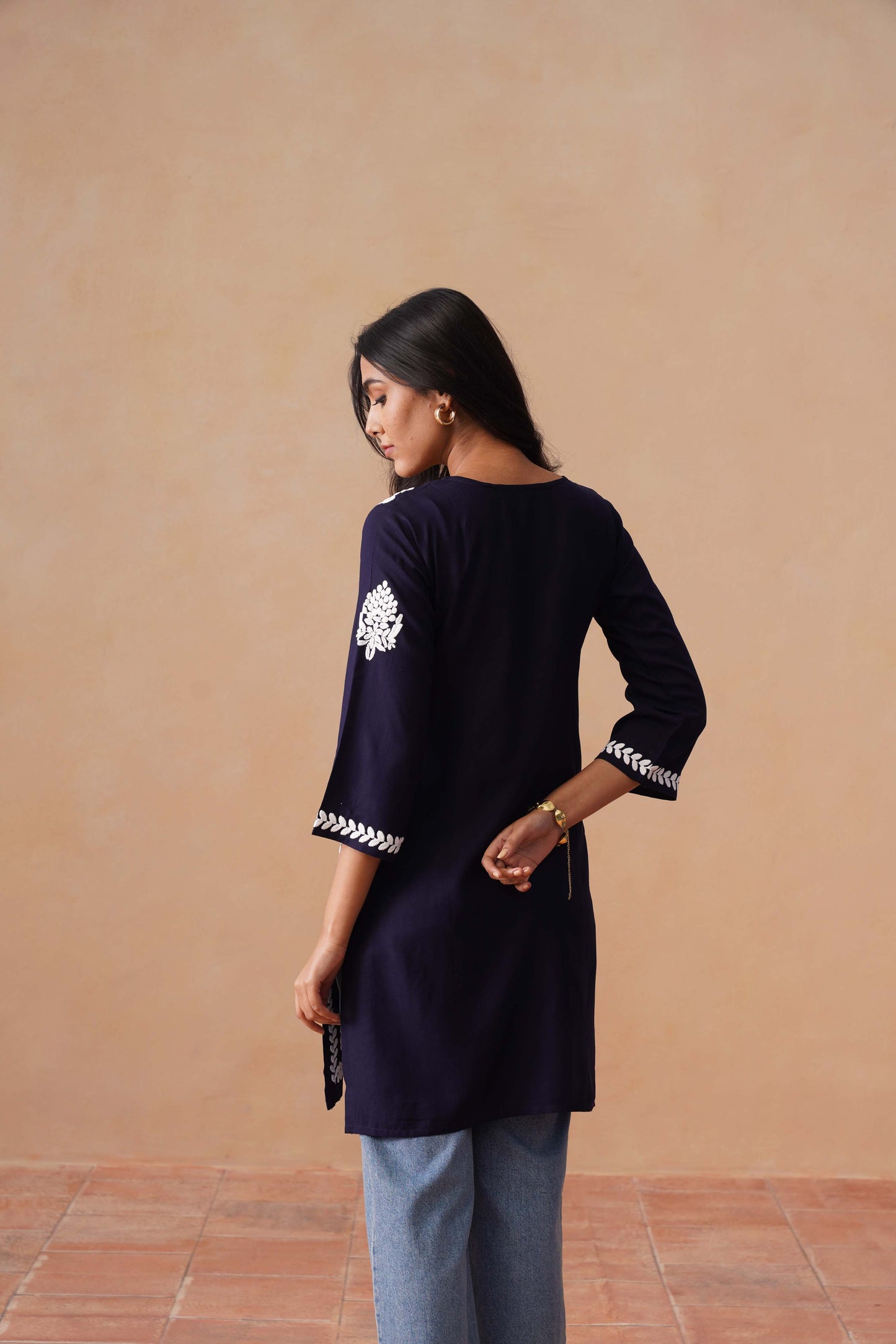 Sama Navy Blue Short Rayon Kurta