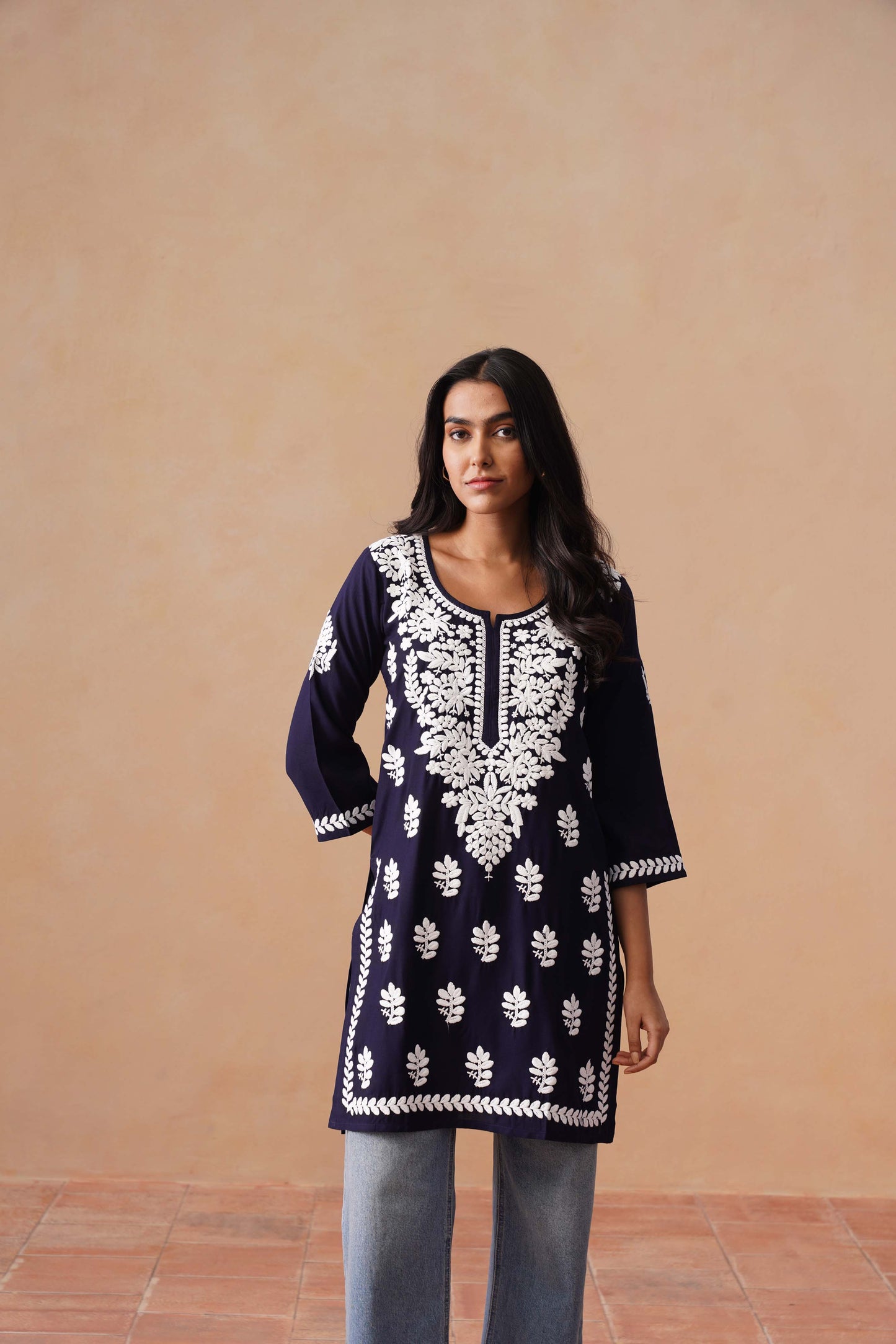 Sama Navy Blue Short Rayon Kurta