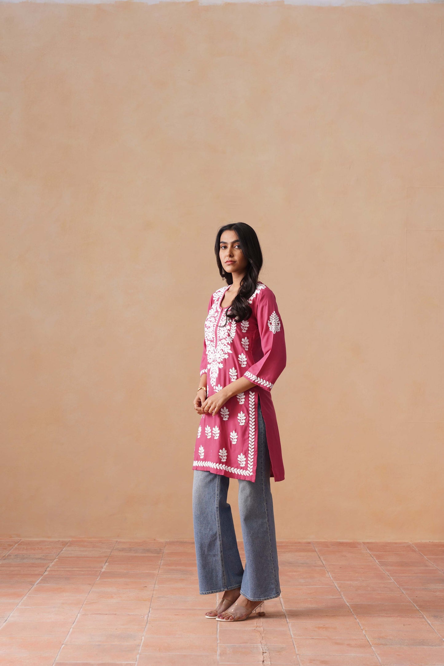 Sama Rose pink Short Rayon Kurta