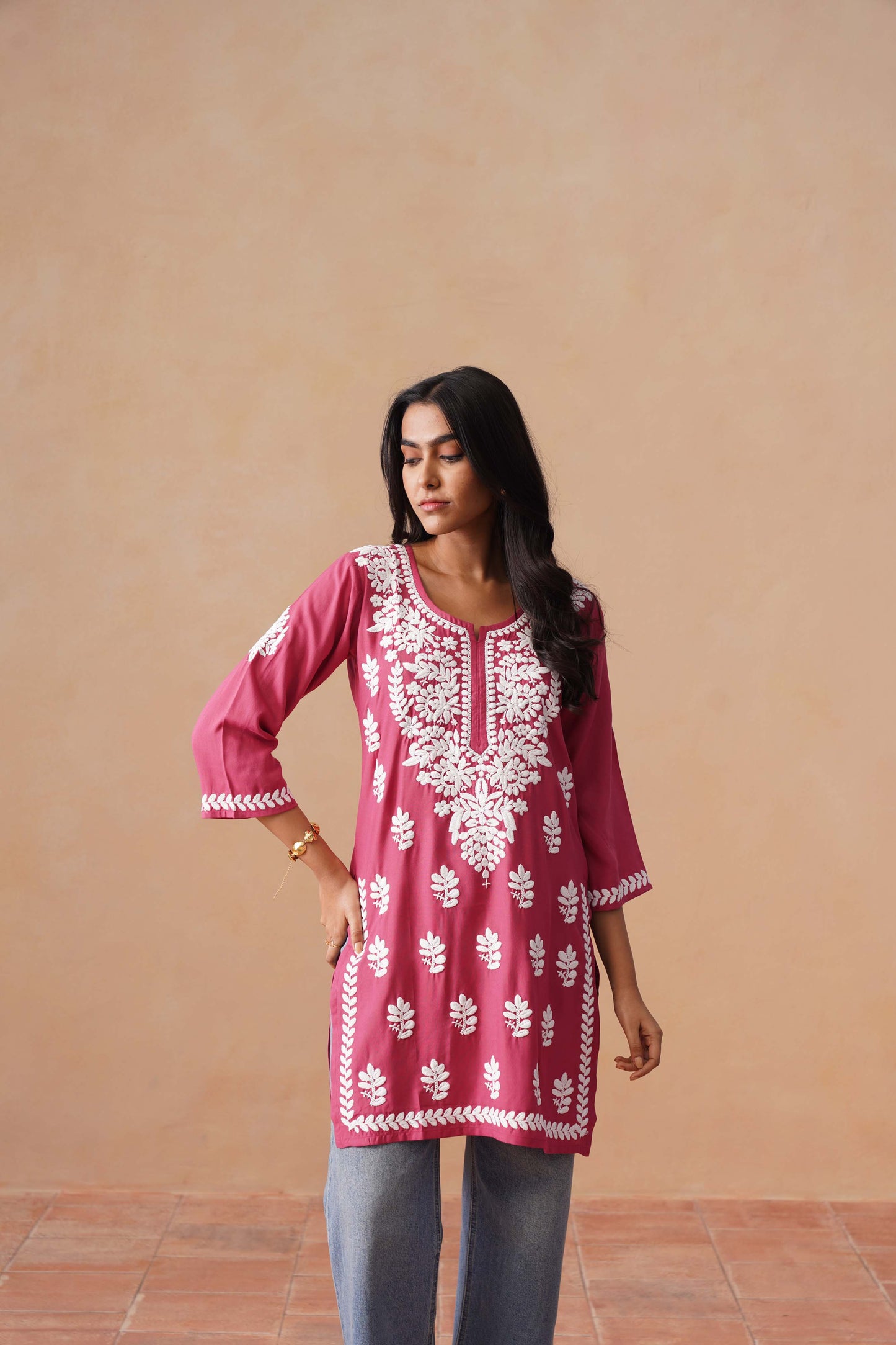 Sama Rose pink Short Rayon Kurta