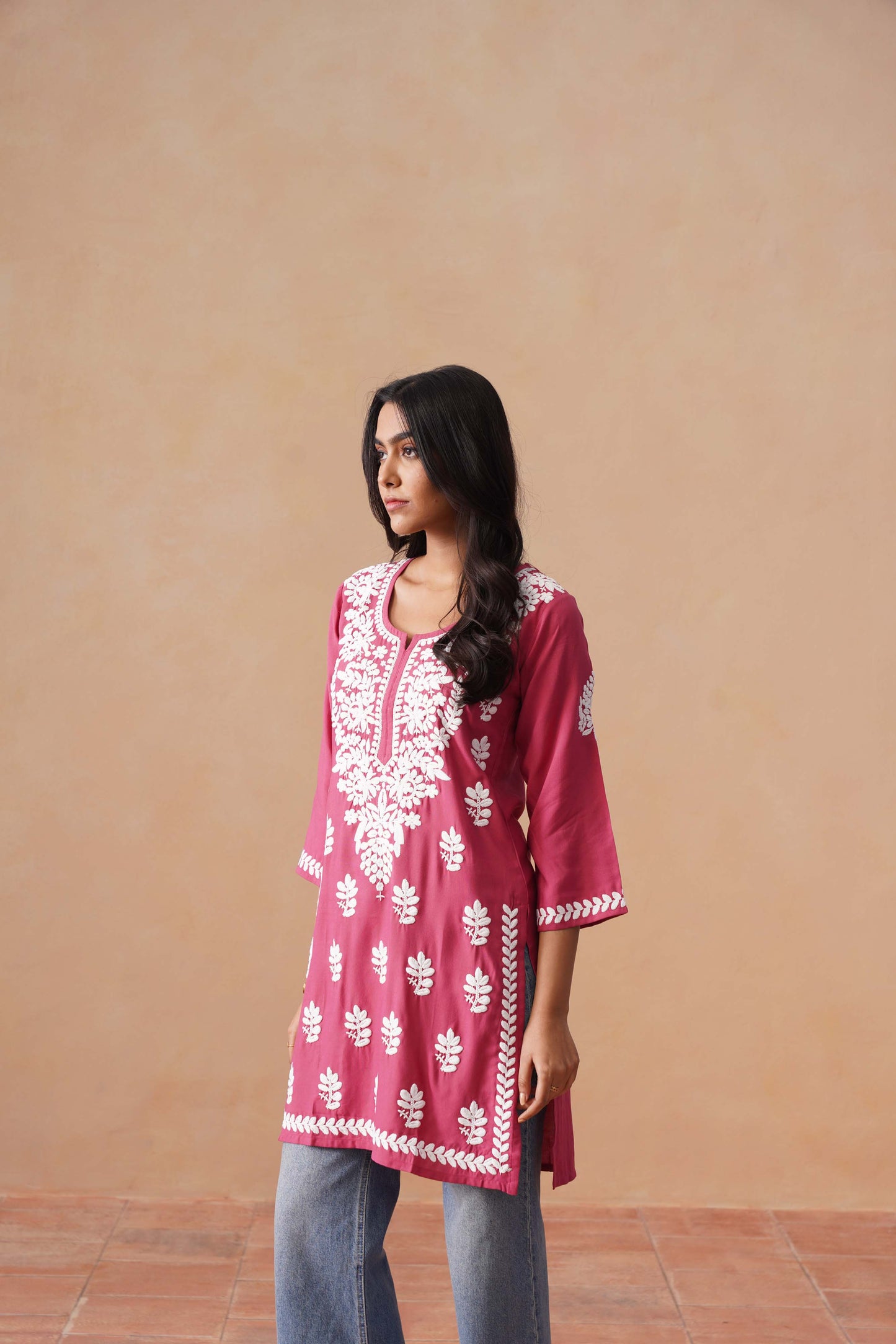 Sama Rose pink Short Rayon Kurta