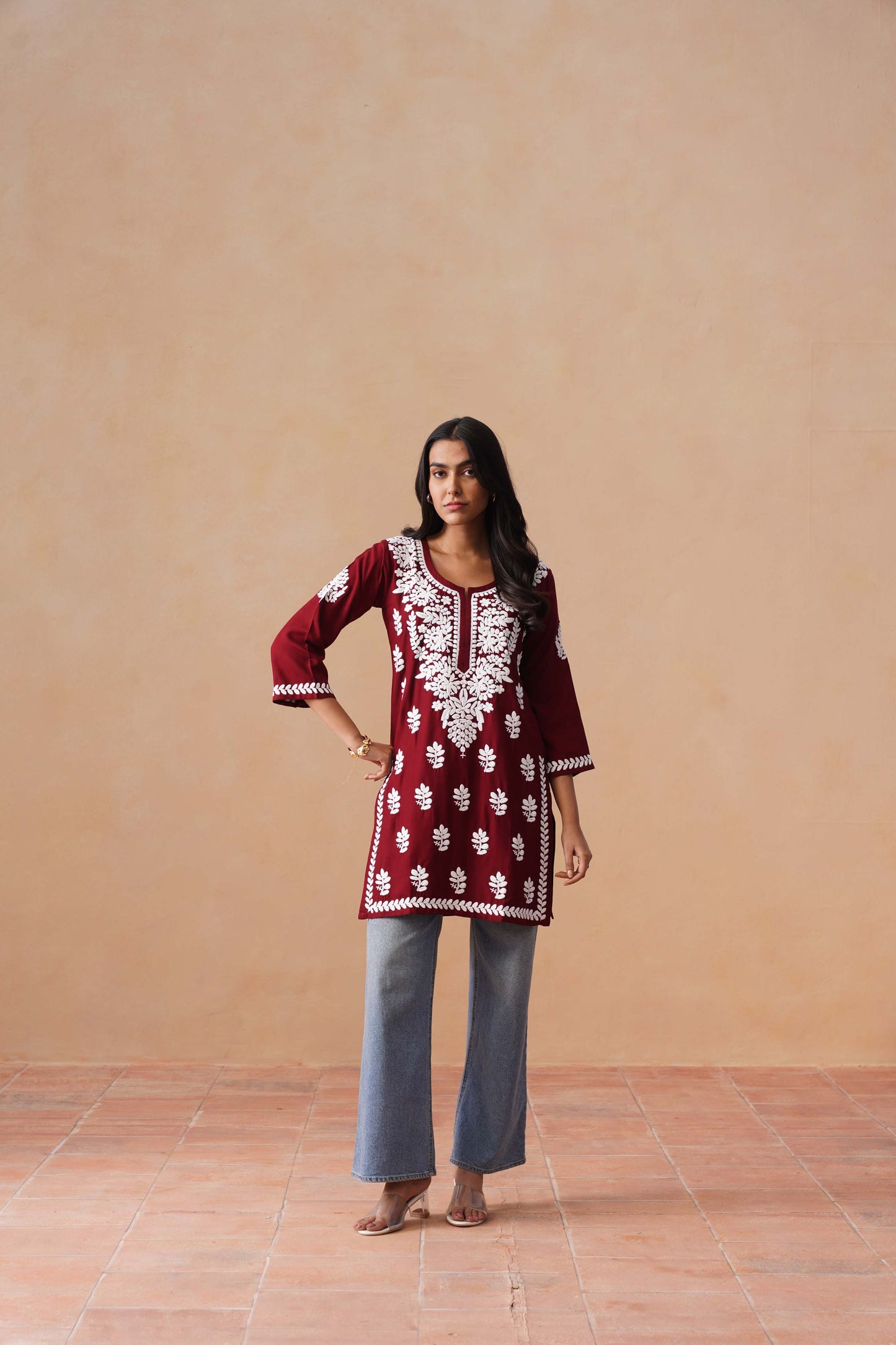 Sama Maroon Short Rayon Kurta