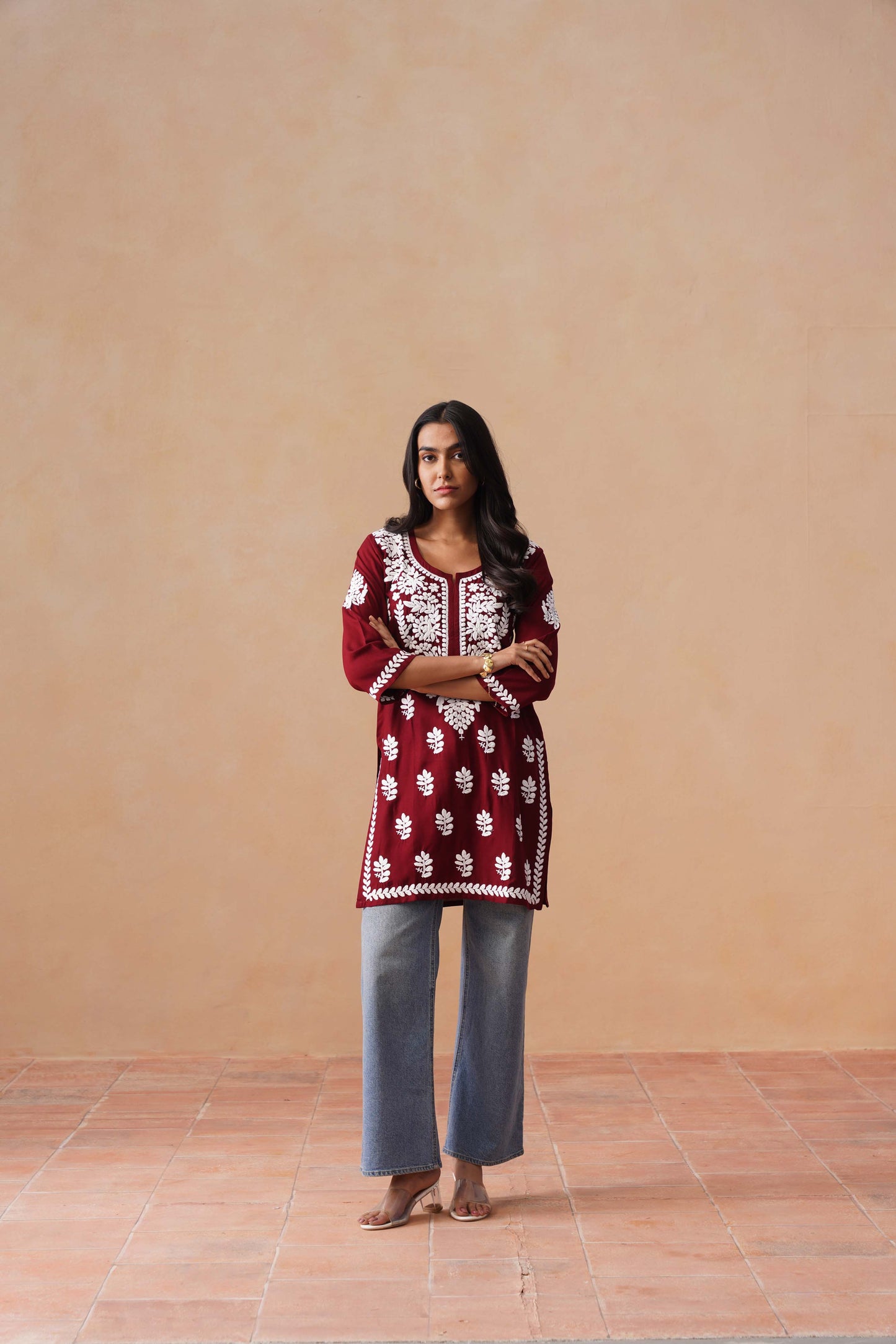 Sama Maroon Short Rayon Kurta