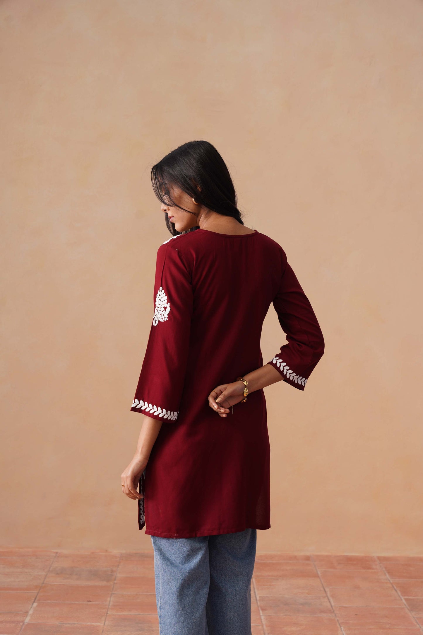 Sama Maroon Short Rayon Kurta
