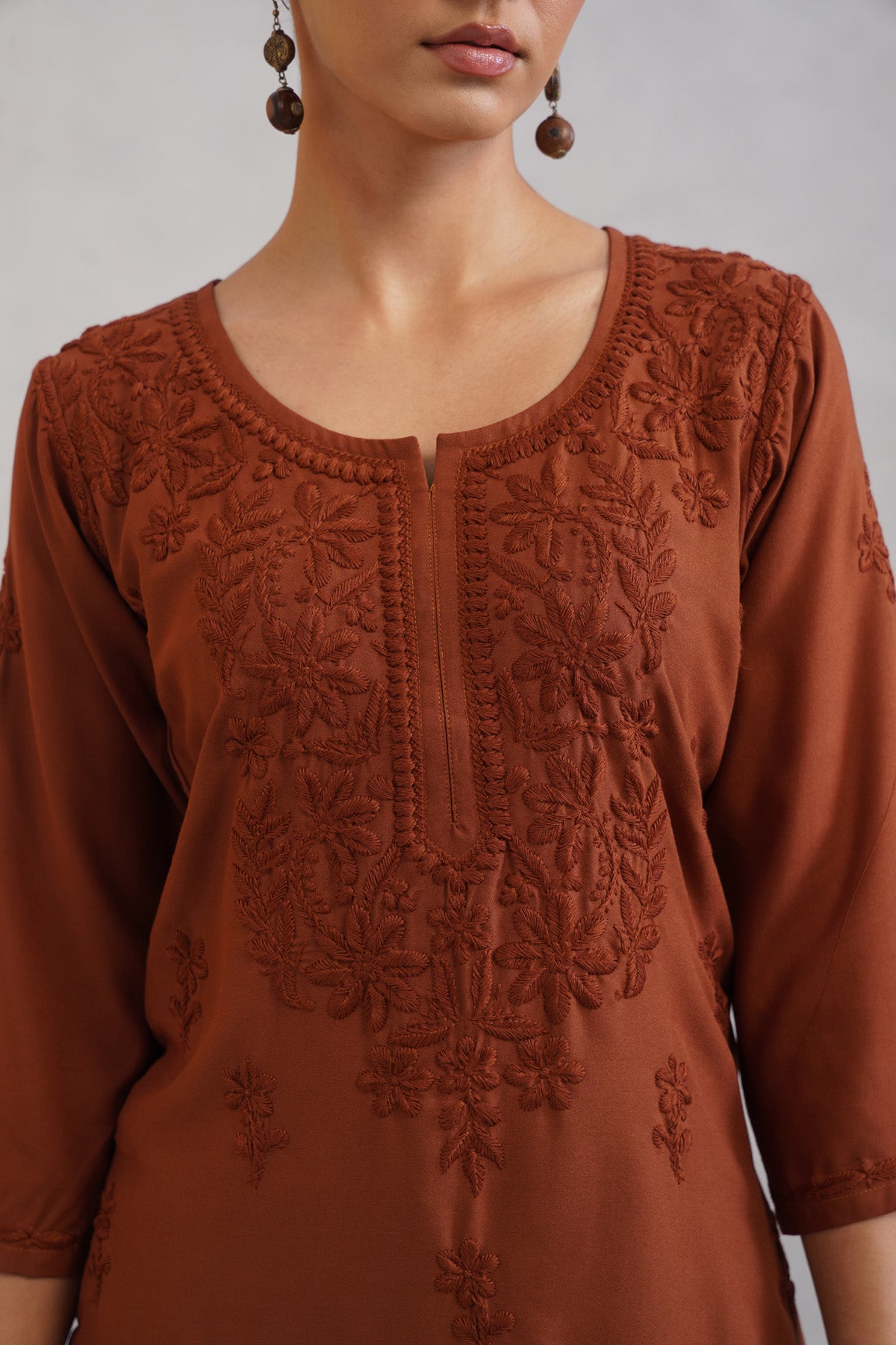 Kayra Coffee Brown Embroidered Straight Kurta