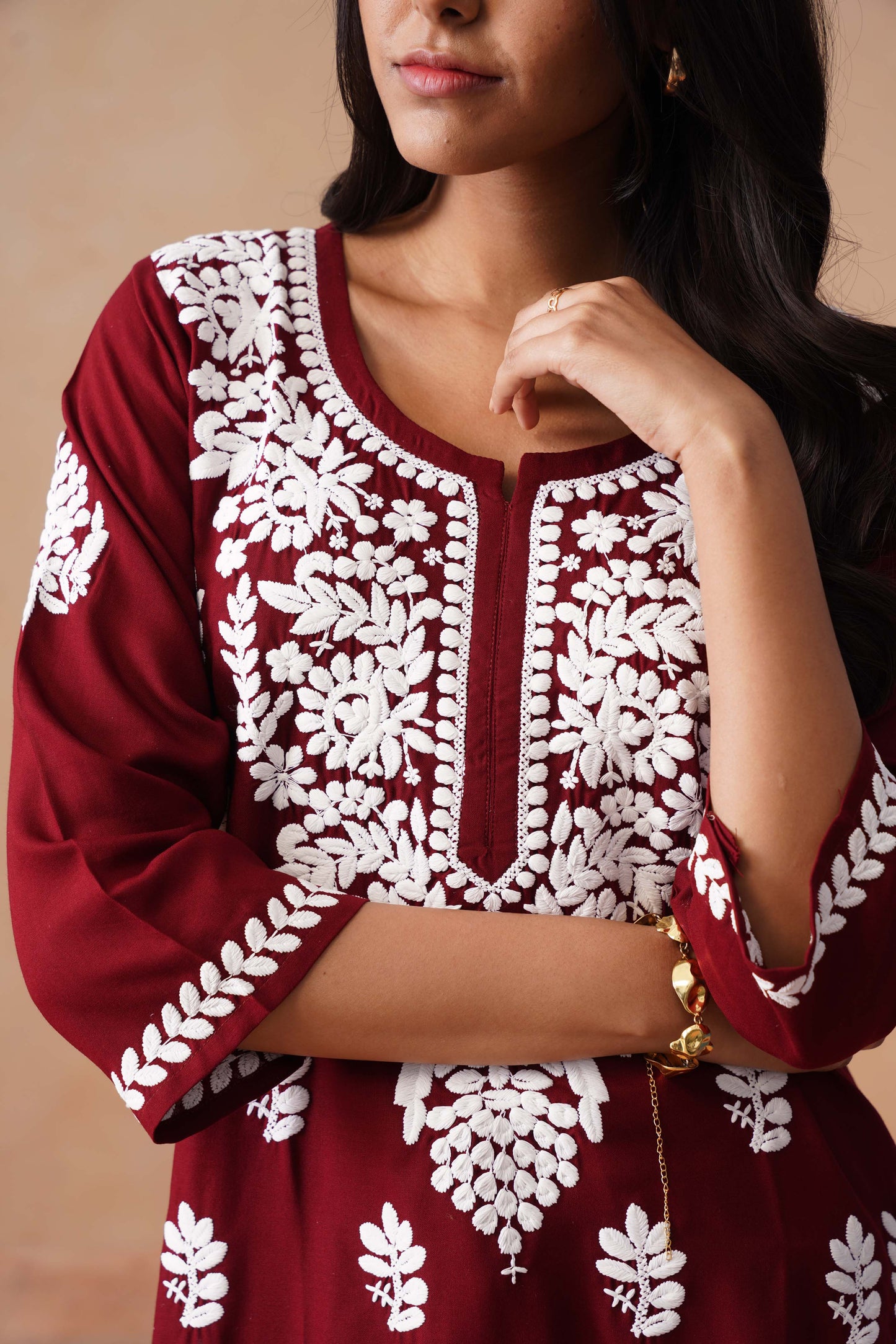 Sama Maroon Short Rayon Kurta