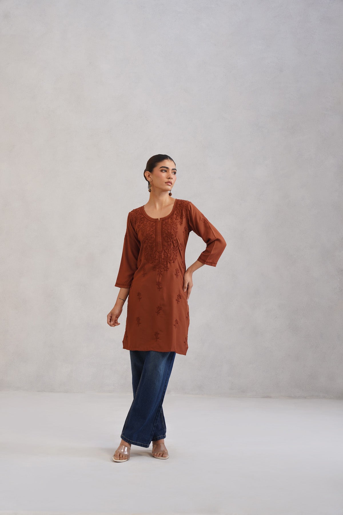 Kayra Coffee Brown Embroidered Straight Kurta