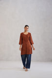 Kayra Coffee Brown Embroidered Straight Kurta