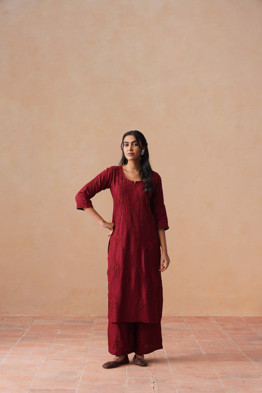 Nayan Maroon 2 piece Rayon kurta set