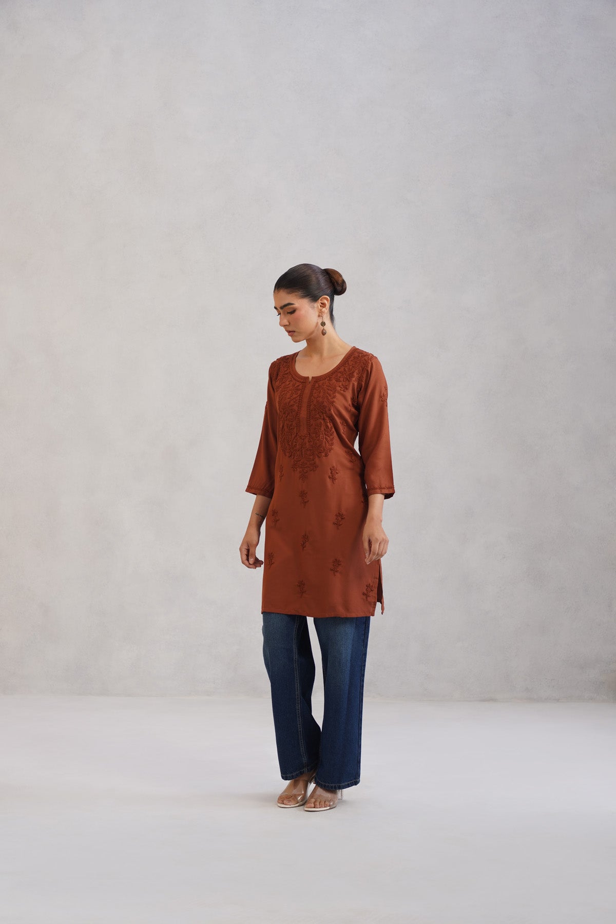 Kayra Coffee Brown Embroidered Straight Kurta
