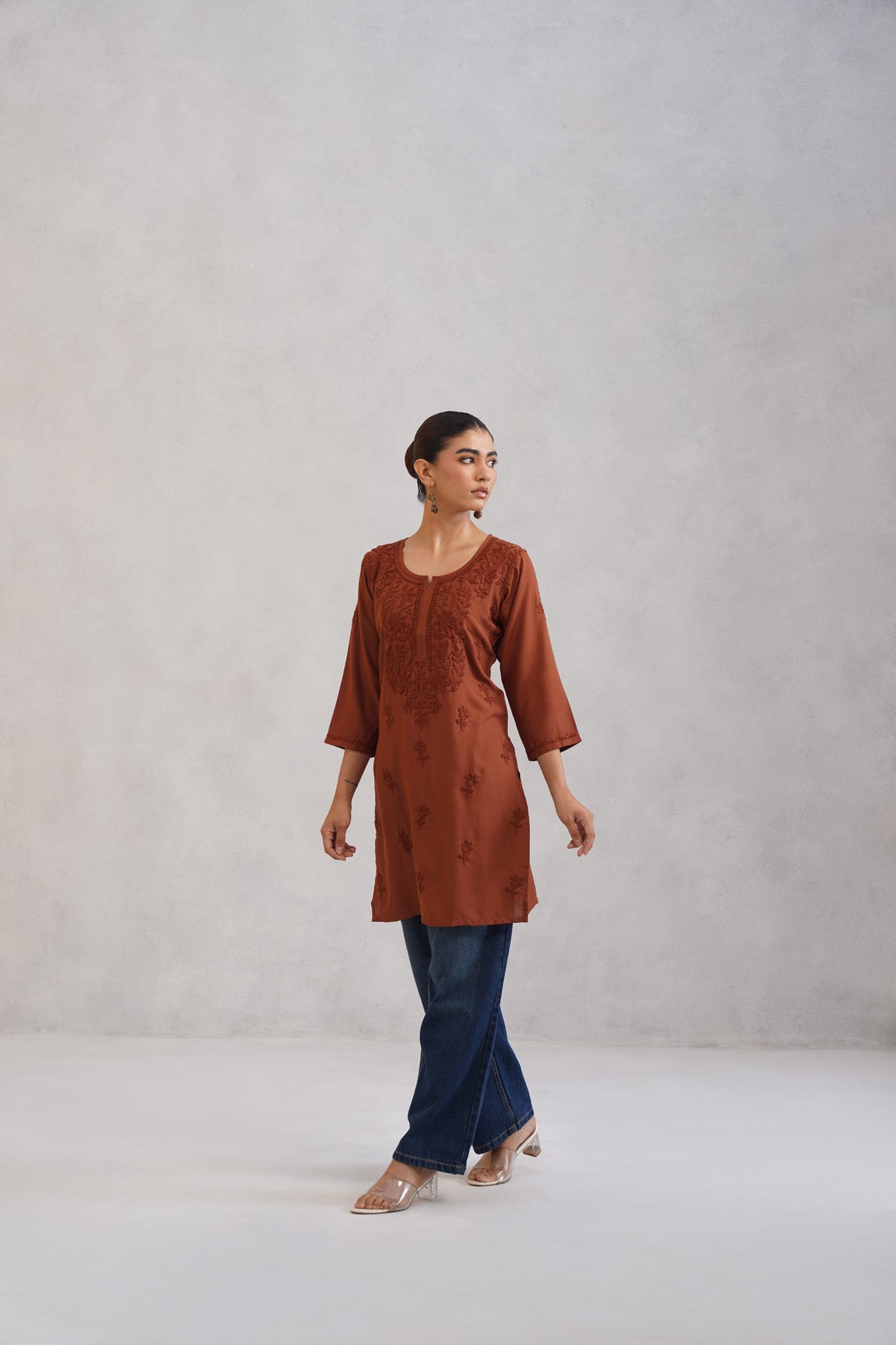 Kayra Coffee Brown Embroidered Straight Kurta