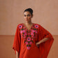 Ruby Rust Floral Embroidered Kaftan Top with V-Neck
