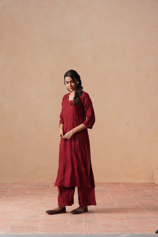 Nayan Maroon 2 piece Rayon kurta set