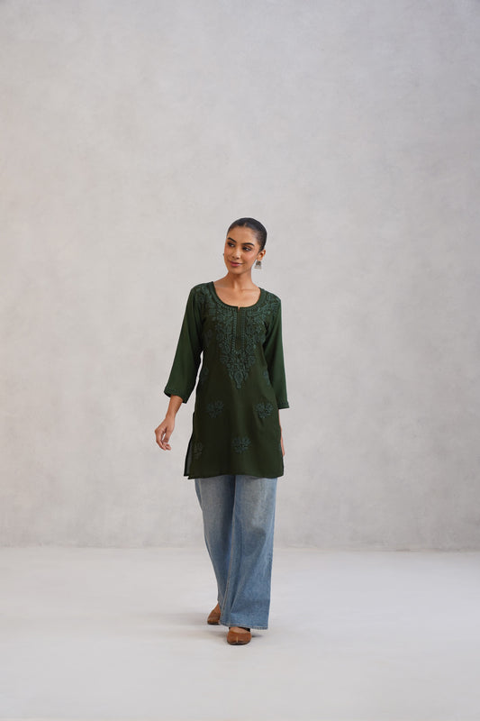 Gulab Bottle Green Ombre Short Rayon Kurta