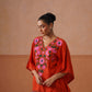 Ruby Rust Floral Embroidered Kaftan Top with V-Neck