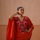 Ruby Rust Floral Embroidered Kaftan Top with V-Neck
