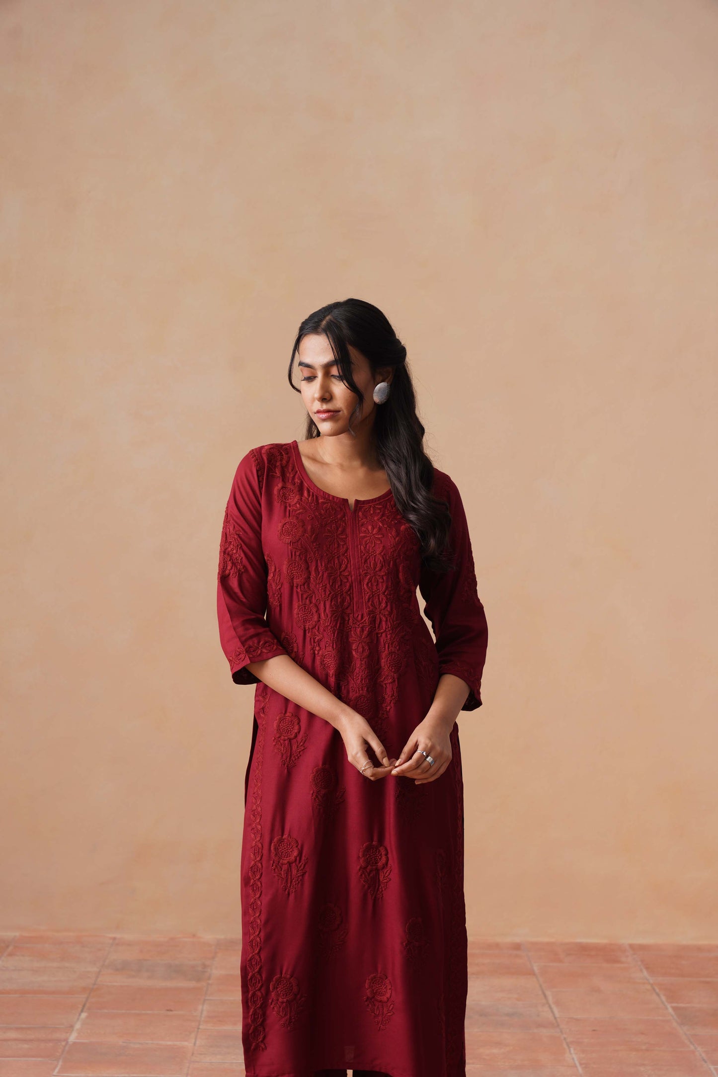 Nayan Maroon 2 piece Rayon kurta set
