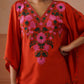Ruby Rust Floral Embroidered Kaftan Top with V-Neck