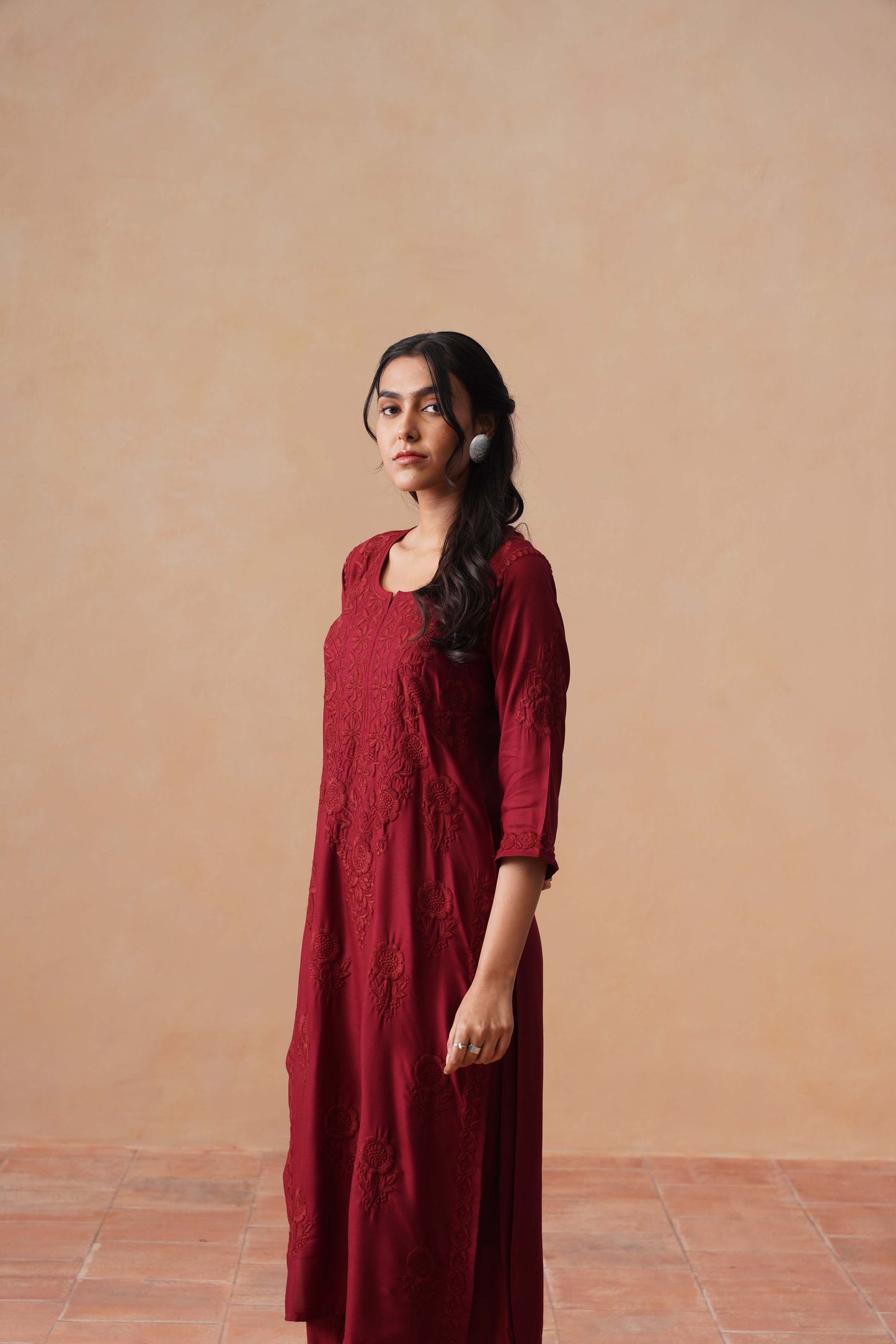 Nayan Maroon 2 piece Rayon kurta set