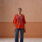 Ruby Rust Floral Embroidered Kaftan Top with V-Neck