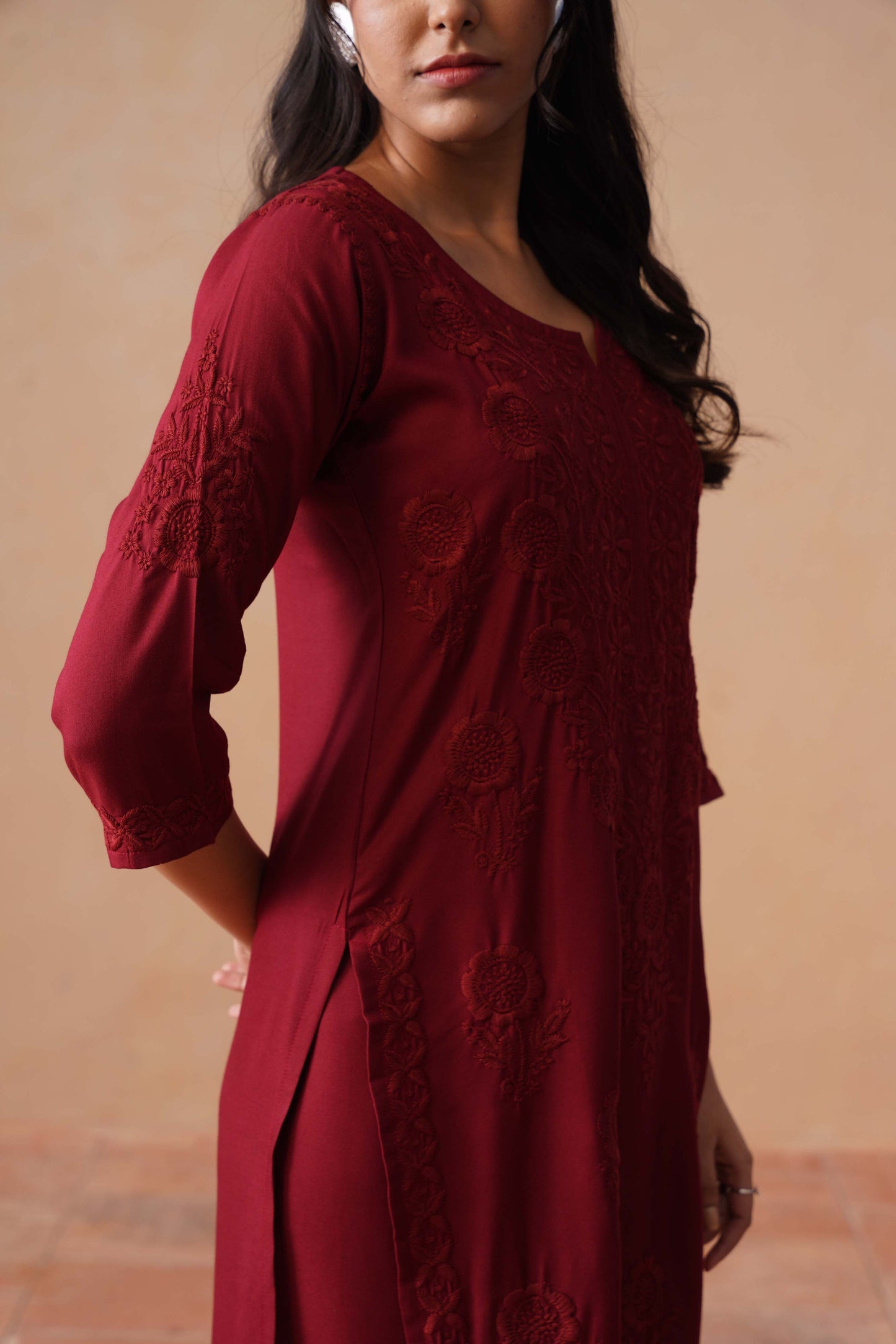 Nayan Maroon 2 piece Rayon kurta set