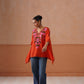 Ruby Rust Floral Embroidered Kaftan Top with V-Neck