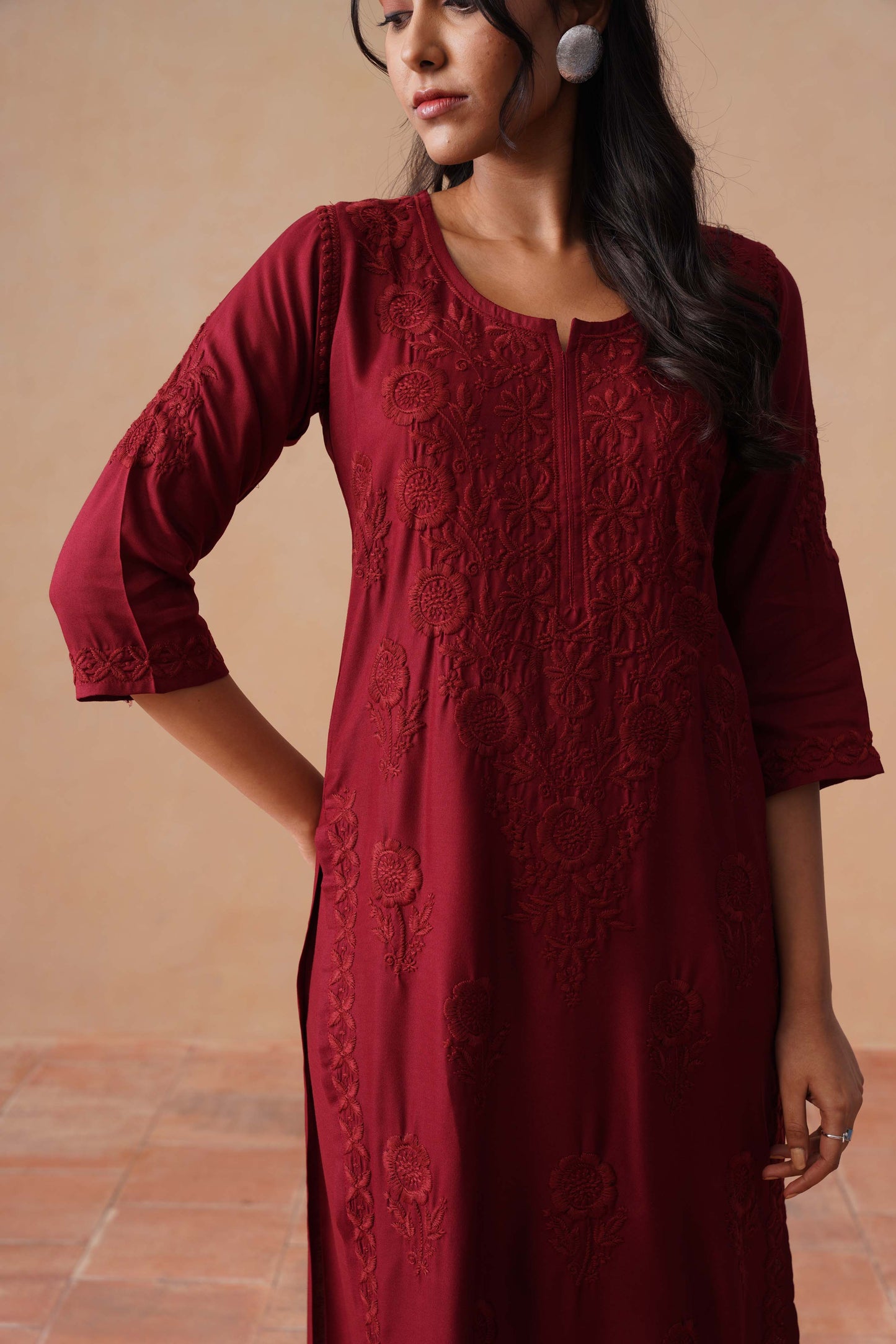 Nayan Maroon 2 piece Rayon kurta set