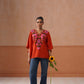 Ruby Rust Floral Embroidered Kaftan Top with V-Neck