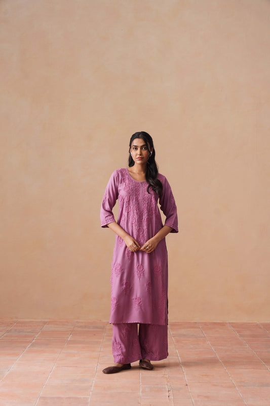Nayan dusty purple 2 piece Rayon kurta set
