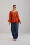 Nuresa Orange Floral Embroidered Top