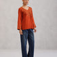 Nuresa Orange Floral Embroidered Top