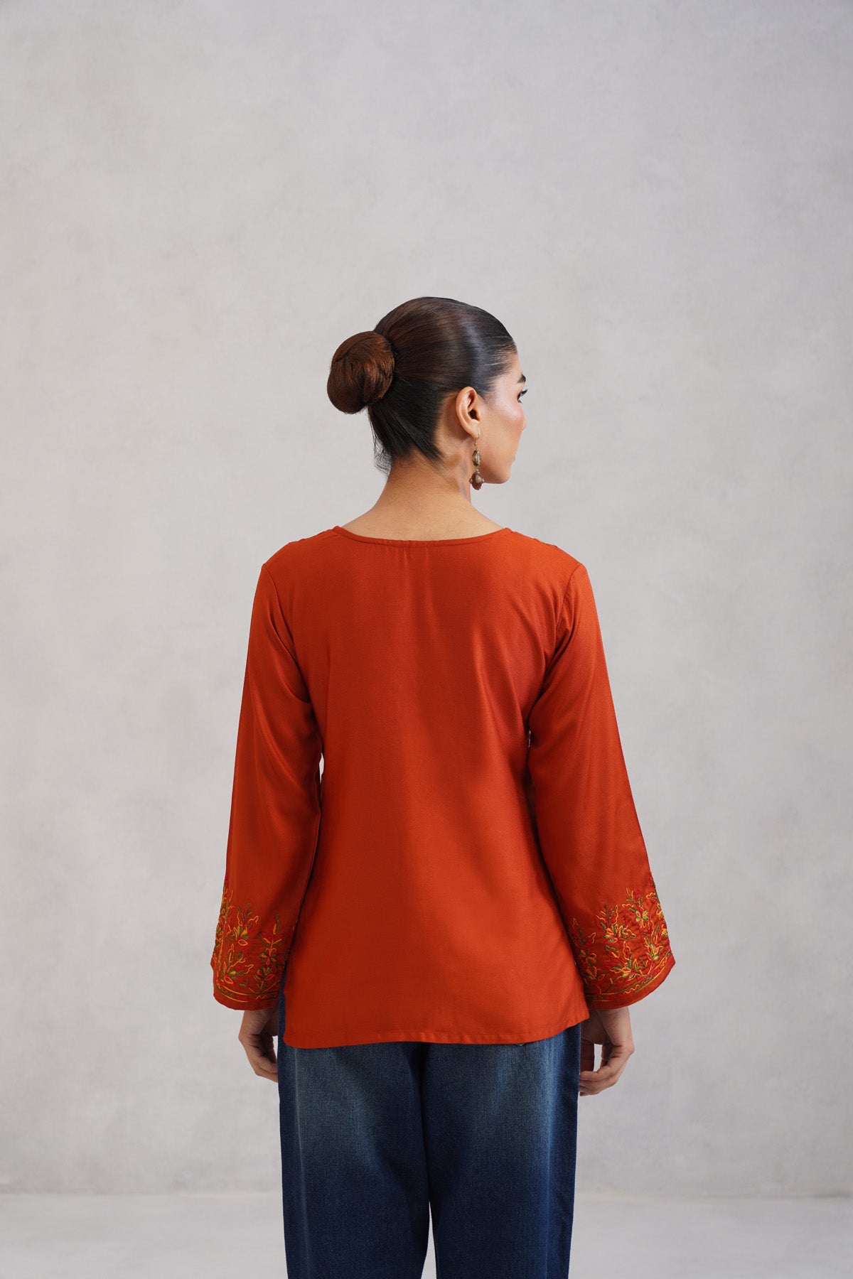 Nuresa Orange Floral Embroidered Top