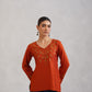 Nuresa Orange Floral Embroidered Top