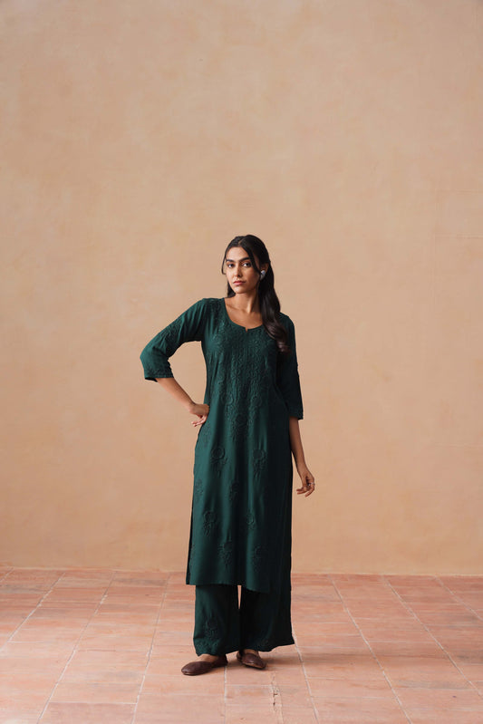 Nayan bottle green 2 piece Rayon kurta set