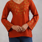 Nuresa Orange Floral Embroidered Top