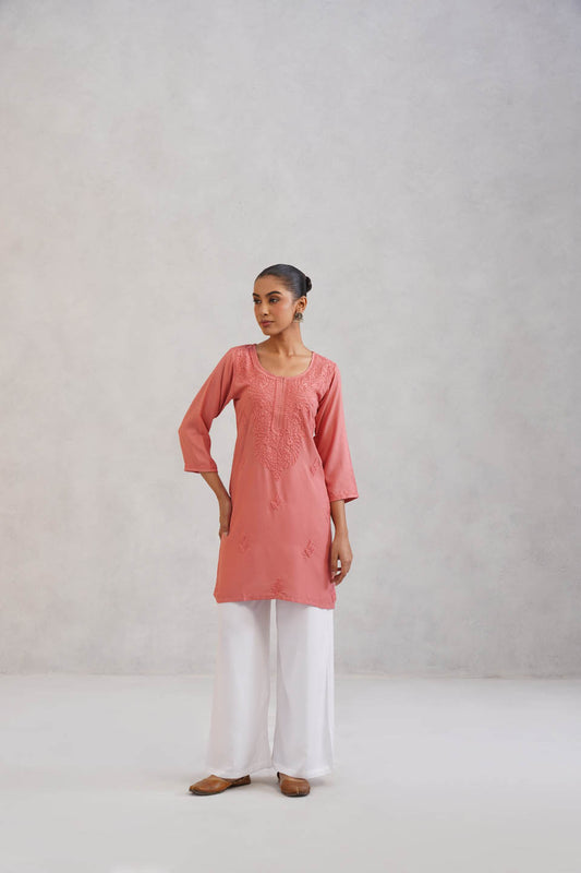 SEHER Peach Ombre Short Rayon Kurta