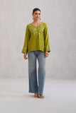 Nuresa Lime Green Floral Embroidered Top