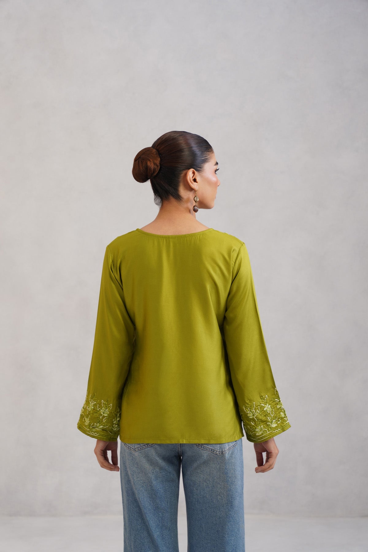 Nuresa Lime Green Floral Embroidered Top