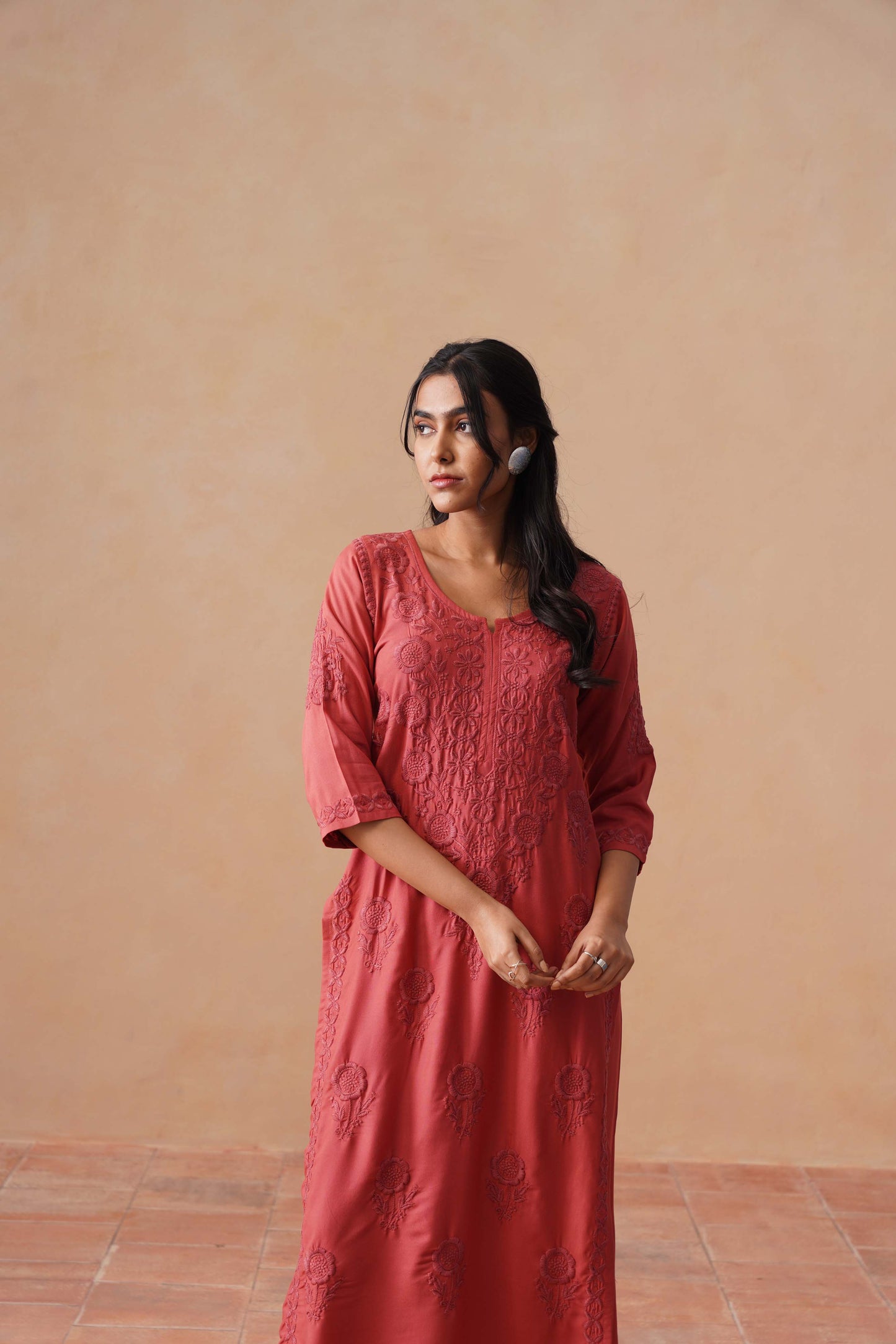 Nayan coral pink 2 piece Rayon kurta set