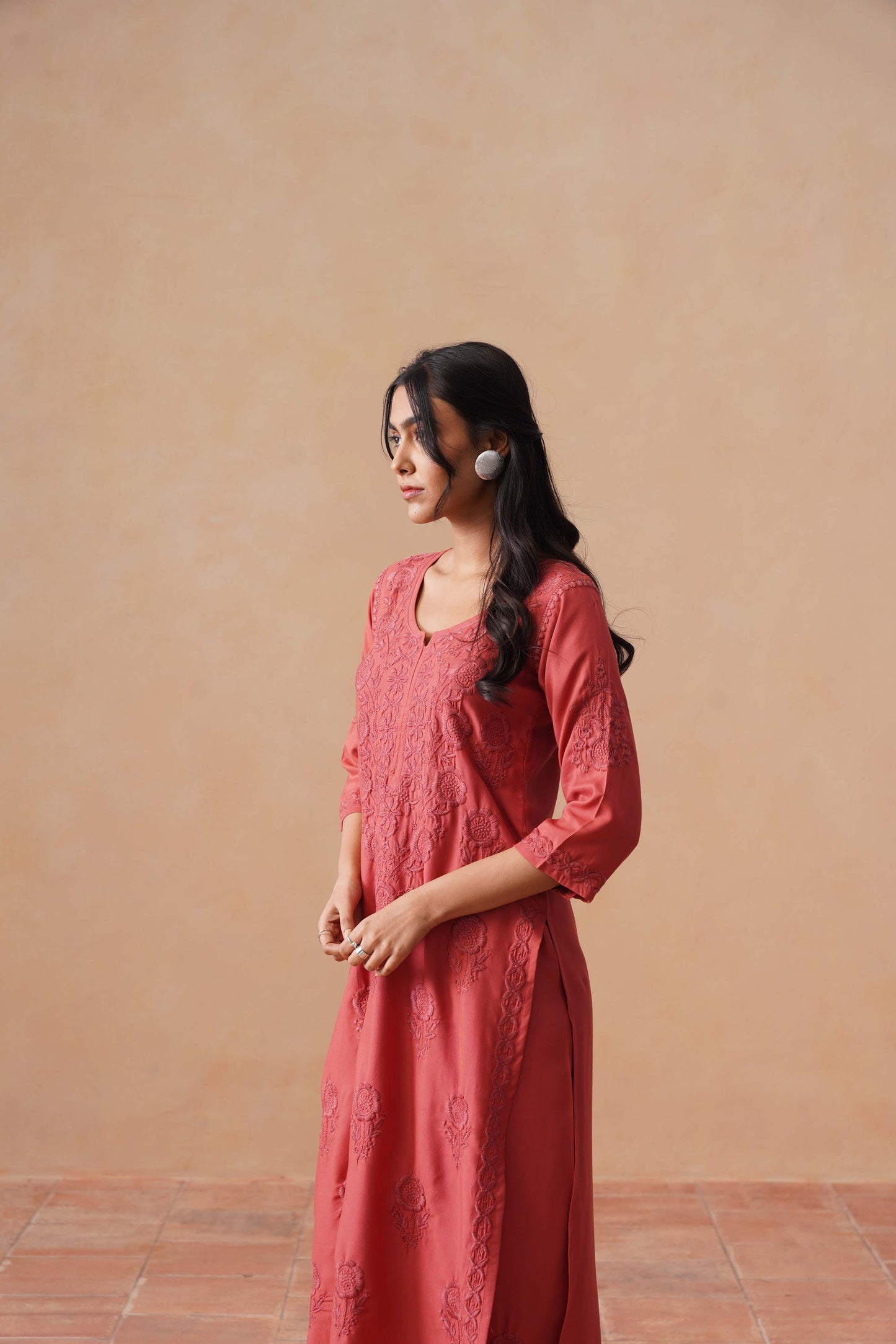 Nayan coral pink 2 piece Rayon kurta set