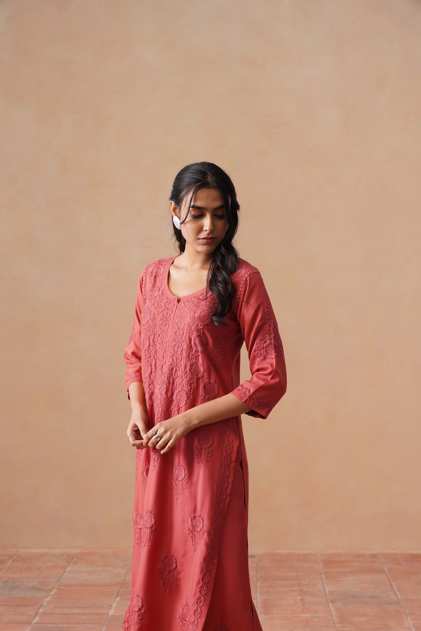 Nayan coral pink 2 piece Rayon kurta set