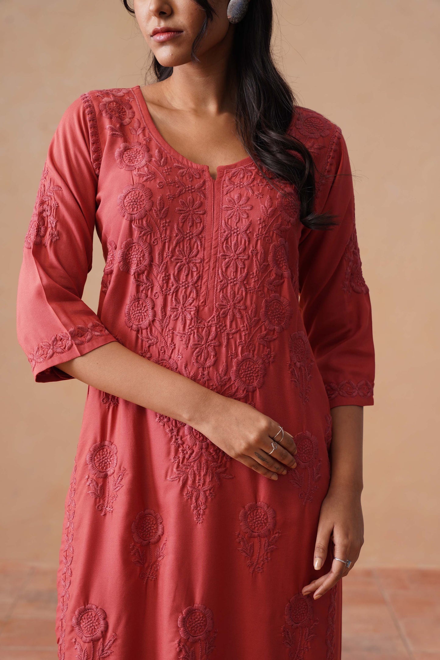 Nayan coral pink 2 piece Rayon kurta set