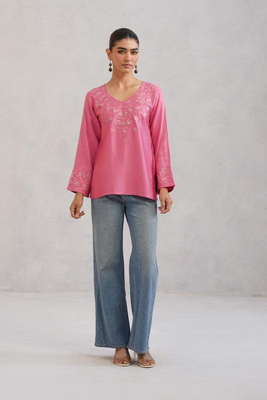 Nuresa Rose Pink Embroidered Top